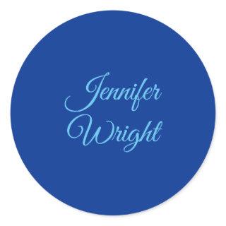 Handwriting Name Classical Plain Air Force Blue  Classic Round Sticker