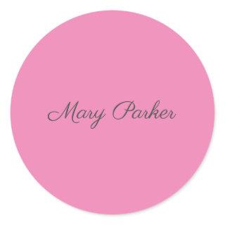 Handwriting Plain Simple Pink Professional Name Classic Round Sticker