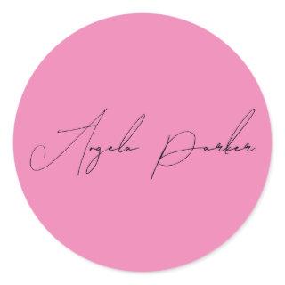 Handwriting Plain Simple Pink Professional Name Classic Round Sticker