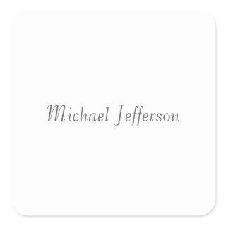 Handwriting Script Name Elegant Plain Simple Square Sticker