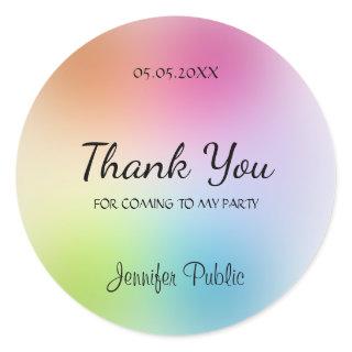 Handwriting Thank You Script Text Party Colorful Classic Round Sticker