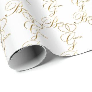 Handwritten Bride and Groom Gold Hearts