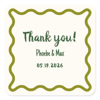 Handwritten Cool Wavy Border Thank You Wedding  Square Sticker