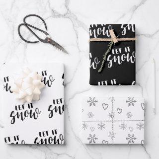 Handwritten Let it Snow Snowflakes Black and White  Sheets