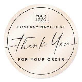 Handwritten script add logo business thank you classic round sticker