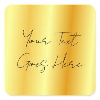 Handwritten Script Faux Gold Add Your Text Here Square Sticker