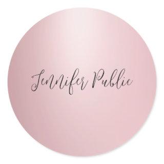Handwritten Script Name Rose Gold Template Custom Classic Round Sticker
