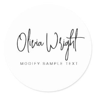 Handwritten signature script typography design han classic round sticker