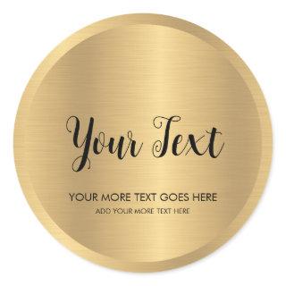 Handwritten Text Metallic Look Faux Gold Large Classic Round Sticker