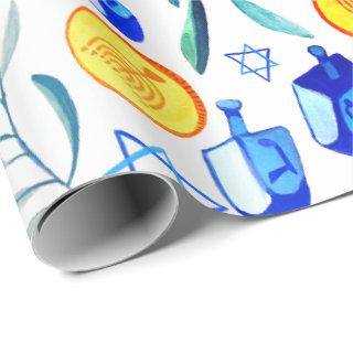 Hanukkah Dreidel Jewish Holiday Pattern Watercolor