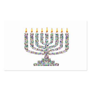 Hanukkiah made with Gemstones Rectangular Sticker