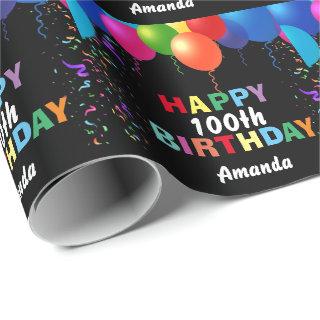 Happy 100th Birthday Colorful Balloons Black