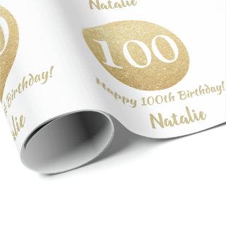 Happy 100th Birthday Gold Glitter and White