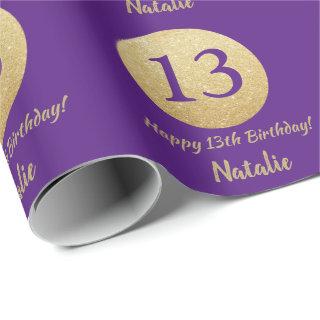 Happy 13th Birthday Purple and Gold Glitter