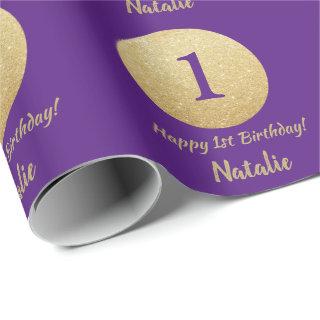 Happy 15th Birthday Purple and Gold Glitter