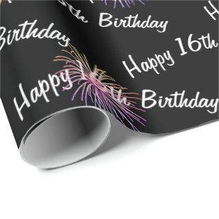 Happy 16th Birthday fireworks on black