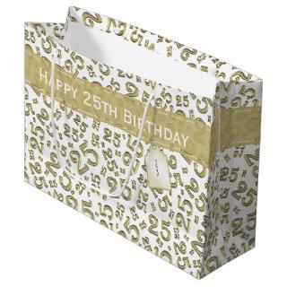 Happy 25th Birthday Gold Random Number Pattern Large Gift Bag