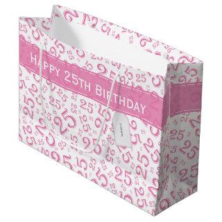 Happy 25th Birthday Pink Random Number Pattern Large Gift Bag