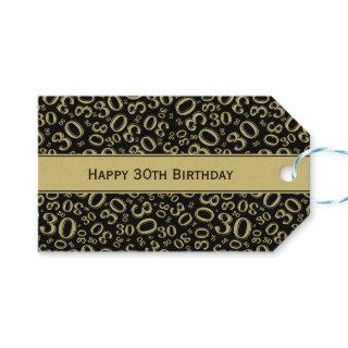 Happy 30th Birthday Gold/Black Number Pattern Gift Tags