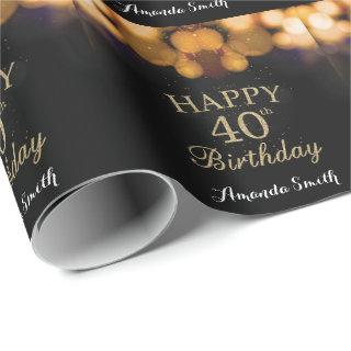 Happy 40th Birthday Black and Gold Glitter