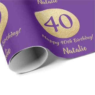 Happy 40th Birthday Purple and Gold Glitter