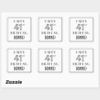 HAPPY 41ST BIRTHDAY, Art Deco Style, Custom Name Square Sticker