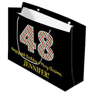 Happy 48th Birthday & Merry Christmas, Custom Name Large Gift Bag