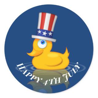 Happy 4th July Cute Patriotic Rubbber Duck Classic Round Sticker