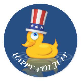 Happy 4th July Cute Patriotic Rubbber Duck Classic Round Sticker