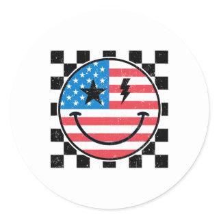 Happy 4th Of July Groovy Smile Face Red White Blue Classic Round Sticker