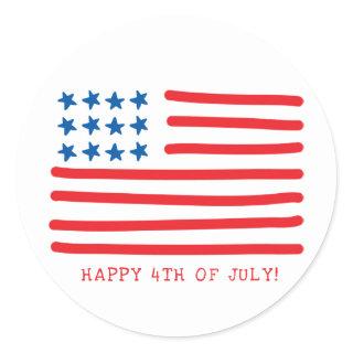Happy 4th of July | Hand Drawn American Flag  Classic Round Sticker