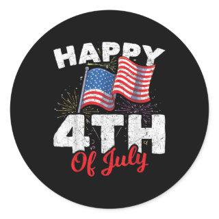 Happy 4th Of July Patriotic American US Flag Classic Round Sticker