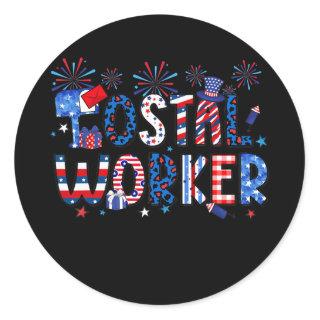 Happy 4th Of July Patriotic Postal Worker Classic Round Sticker