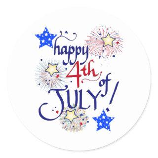 Happy 4th of July! with fireworks and stars Classic Round Sticker
