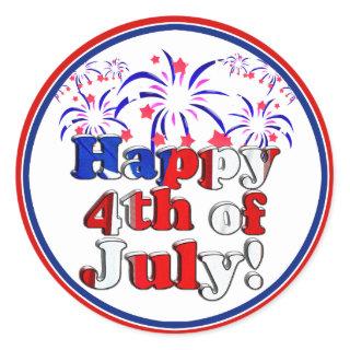 Happy 4th of July with Fireworks Classic Round Sticker
