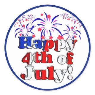 Happy 4th of July with Fireworks Classic Round Sticker