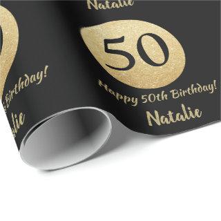 Happy 50th Birthday Black and Gold Glitter
