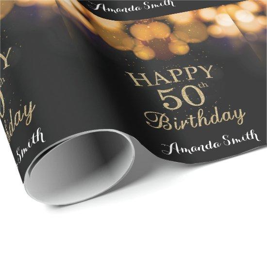 Happy 50th Birthday Black and Gold Glitter
