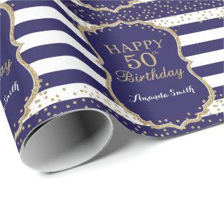 Happy 50th Birthday Gold Glitter and Navy Blue