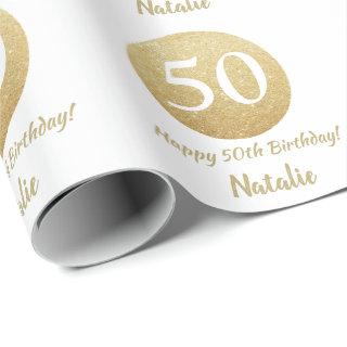 Happy 50th Birthday Gold Glitter and White