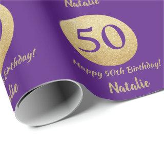 Happy 50th Birthday Purple and Gold Glitter