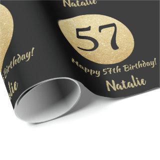 Happy 57th Birthday Black and Gold Glitter