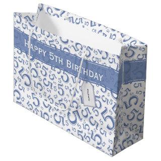 Happy 5th Birthday Number Pattern 5 Blue/White Large Gift Bag