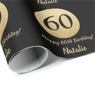 Happy 60th Birthday Black and Gold Glitter