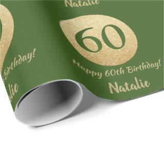 Happy 60th Birthday Green and Gold Glitter