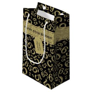 Happy 65th Birthday Number Pattern Black and Gold Small Gift Bag
