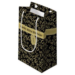 Happy 80th Birthday Black and Gold Number Pattern Small Gift Bag