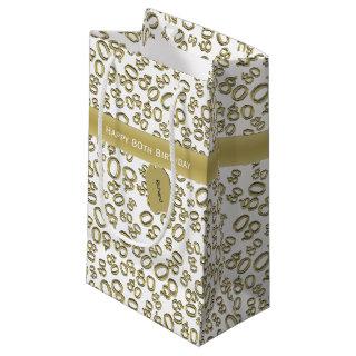 Happy 80th Birthday Gold and White Number Pattern Small Gift Bag