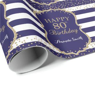 Happy 80th Birthday Gold Glitter and Navy Blue