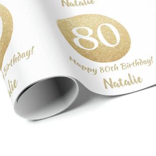 Happy 80th Birthday Gold Glitter and White
